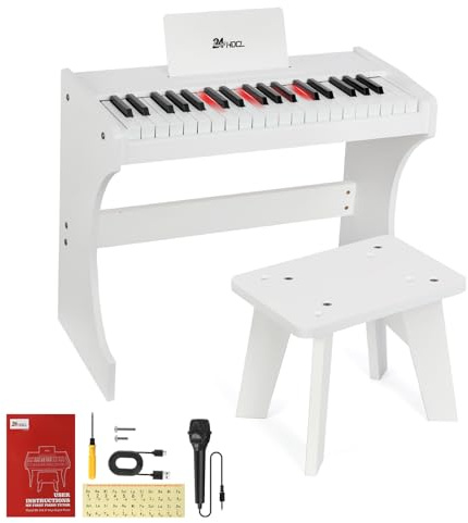 Kids Keyboard 37 Keys Digital for Kids, Mini Music Educational Instrument Piano Toy, Wood for Toddlers Girls Boys (White)