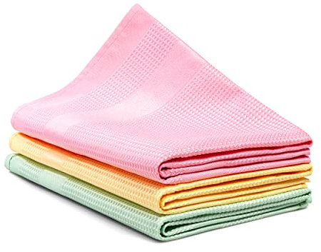 Kemes Panni in microfibra per la pulizia senza aloni, solo con acqua, panni in microfibra senza detergenti, panni per finestre, senza striature (rosa/giallo/verde)