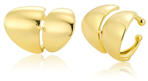 ALEXCRAFT Chunky Ear Ohrclips Dicke Creolen Cuff Clip Ohrringe für Damen | Ohrclip Creolen Chunky Groß Breit Dick Klobig Ohrmanschette Ohne Ohrloch Fake Ear Cuff Clip Ohrringe Ohrklemme Damen Herren