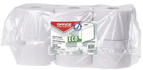 OFFICE PRODUCTS Toilettenpapier Zellulosetoilettenpapier Recycling, Hygienepapier 2-lagig, 12Stk., Weiß Wc Papier/insg. 6840 Blätter/ 570 Blätter pro Rolle