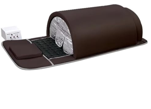 Sauna dôme infrarouge lointain avec tapis chauffant, capsule de sauna personnelle à couverture complète à 360° avec oreiller, saunas spa professionnels extra larges avec pierres thérapeutiques(Brown)