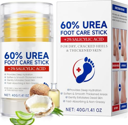 Urea Creme 60 Prozent Für Füße, Harnstoff Fußcreme 60% Harnstoff mit 2% Salicylsäure Fußpflege Stick, Exfolierende Feuchtigkeitscreme, Tote Hautentferner Fußbalsam -1.41oz(2 Stück)