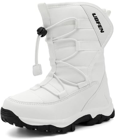 UBFEN Kids Snow Boots for Boys Girls Winter Warm Waterproof Non Slip Outdoor Shoes Cold Weather (Toddler/Little Kid/Big Kid) White Color Size US 9 Toddler