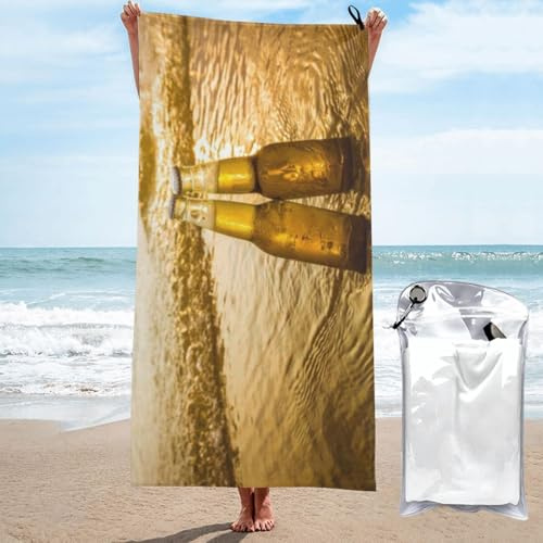 microfiber beach towels for adults, Bottles Beer Beach Sunset Beach Towel, Quick Dry Sand Free Absorbent Towel for Travel sports Gym, Lightweight Compact Towels for Outdoor , with Carabiner 160x80cm