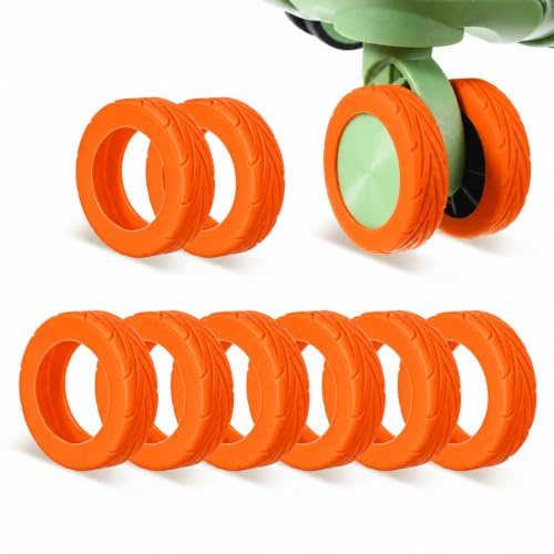 Wanmu 8 Pcs Luggage Wheels Covers, Anti-Noise Silicone Wheel Protective Covers for 2-2.4'' Spinner Wheel, Wear-Resistant Travel Carry On Luggage Suitcases Wheels Protector (Orange)