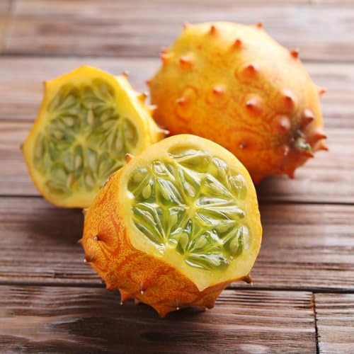 kiwano alte gemüsesorten säulenobst, cucumis metuliferus, gartenpflanzen winterhart mehrjährig seltene wintergemüse 55samen