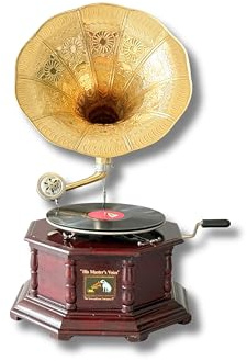 Gramófono de trabajo de alta calidad con tocadiscos de goma laca | Gramófono grande de cuerno de latón vintage de 25 pulgadas | Decoración rústica antigua para el hogar y coleccionable (latón, marrón
