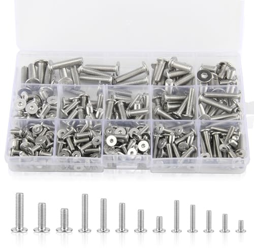 Vaskula 260 Pièces Vis Plates M4/M5/M6 Boulon Inox Carénage Moto m5 Boulons Vis à Tête Cylindrique à Six Pans Adapté aux Connexions de l'industrie Electronique