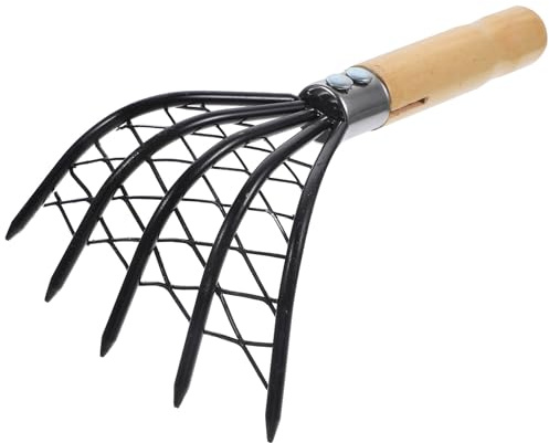 Happyyami Rastrello per Vongole in Acciaio Inox con Rete, Strumento da Scavo Compatto con Impugnatura in Legno, Utensile Multiuso per Raccolta Frutti di Mare e Uso in Spiaggia