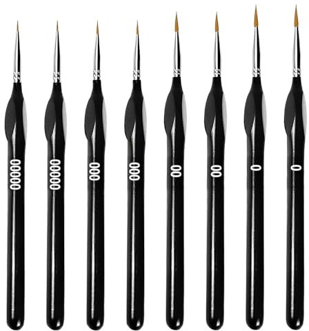 BLPRKOT 8 Pezzi Pennelli Miniature, Pennelli per Dipingere Fini, Pennelli Fine da Pittura per Acrilico, Acquerello, Olio e Modellismo, Pennello Sottili Miniature per Precisione Ritocco