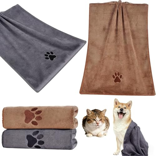 Pnoyws 2 Pack Dog Towels, 50 x 100cm Super Absorbent Microfiber Pet Towels - Fast Drying, Quick Drying Dog Towel Soft Comfortable Pet Bath Towel for Dogs Puppies Cats Bath Rain Travel