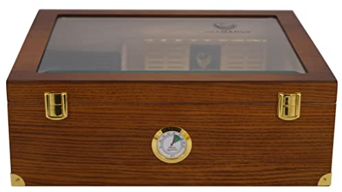 GERMANUS Humidor Umidificatore per 100 Sigari in Marrone, finestra di vetro