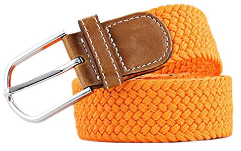 MESHIKAIER Couleur Pure Unisexe Ceinture en Tresse Ceinture Élastique et Extensible Ceinture Tressé avec Boucle en PU Cuir (Orange)