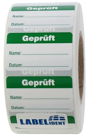 Qualitätssicherungsetiketten - Geprüft - 38 x 23 mm - 1.000 QS-Etiketten auf Rolle, Polyethylen weiß, ablösbar