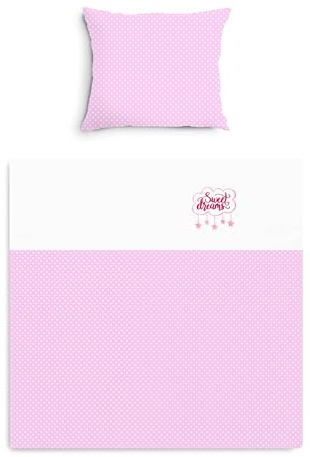 Amilian Baby Bettwäsche Set 2-teilig – 80x80 & 35x40 cm – Kinderwagen, Wiegen, Stubenwagen geeignet – Bettwäsche für Jungen und Mädchen – 100% Baumwolle - Sweet Dreams Pünktchen Puderrosa