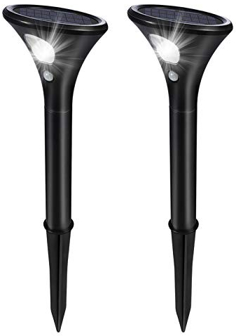 Litake Lampada Solare Giardino, 2 Pezzi Luce Solare Percorso Esterno 2 Modalità con Sensore di Movimento IP65 Impermeabile Bianco Freddo per Patio, Cortile, Vialett