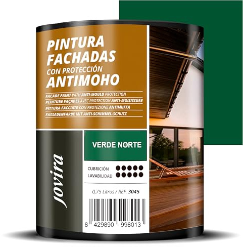 JOVIRA PINTURAS PINTURA FACHADAS ANTIMOHO. Repelente al agua, impermeable y anti fisuras. (750 Mililitros, Verde Norte)