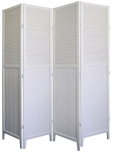 SQF Wood Shutter Door Room Divider 3 to 8 Panel (White, 4)