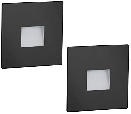 ledscom.de 2 Stück LED Treppenlicht/Wandeinbauleuchte FOW für innen und außen, Downlight, eckig, schwarz, 85 x 85mm, warmweiß