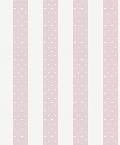 Vliestapete Streifen weiß rosa Herzen Struktur 13621-10