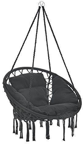 Hängstol Hänggunga med Fransar Dyna Stålringar Max.150 kg Sittyta (Ø): 60 cm Svart