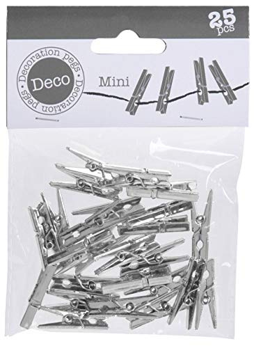 Mini-Klammern Mini-Wäscheklammern, Größe 30 mm, ideal zum Basteln, zur Tisch-Dekoration, Geschenkklammern für Geschenktüten, Geschenkkarten, Mini Zierklammern für Fotos (25 Stück, Silber metallic)