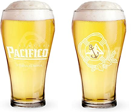 Pacifico Tulip Shaped Pint Glass- Golden Anchor Edition - Set of 2
