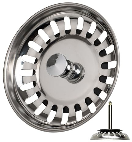 Diskbänksfilterkorg, 1-pack, Ø 83 mm filterkorg, i rostfritt stål, excentrisk tapp som sticker ut 52-97 mm djupt i avloppet, Ø 8 mm stift, reservdel för diskbänkar, köksavloppssil