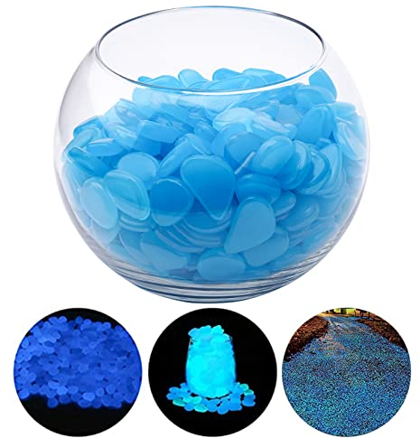 Piedras Luminosas 200 Piezas Piedras Luminosas de Colores Piedras Decorativas Guijarros Luminosos Piedras de Jardín para Acuario, Jardín, Pasarelas, Decoración de Exteriores (Azul)