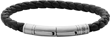 Fossil Bracciale da uomo in pelle o acciaio inossidabile con chiusura regolabile, Marrone