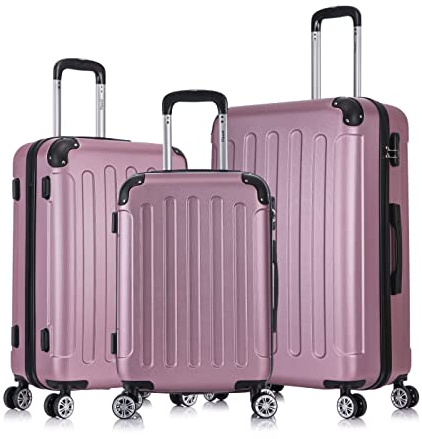 Flexot® F-2045 Koffer, Handgepäck & 3tlg Kofferset (16 Farben zur Auswahl) Zwillingsrollen Bordcase Suitcase Reisekoffer Koffer Kofferset Trolleys Hartschale (3tlg. Set, Rosa)