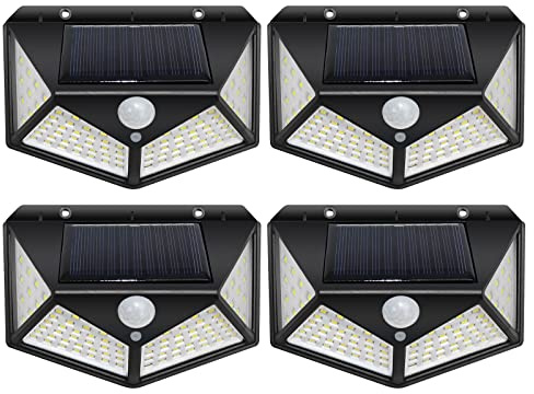 EXTRASTAR Lampe Solaire Extérieur 100LED, Détecteur de Mouvement, Lumière Solaire Etanche éclairage Solaire, Lampe de Sécurité sans Fil lampe mural pour Jardin, Lot de 4