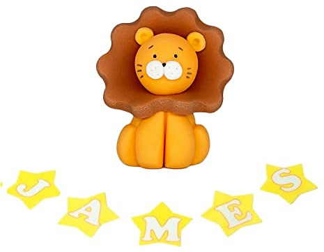 Personalised Lion Cake Topper - Edible Fondant Safari Jungle Cupcake Birthday Decoration with an Edible Glue - Party Supplies