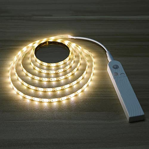 Wisada LED Streifen Mit Bewegungsmelder, 5V USB Sensor LED Band Batteriebetrieben, Wasserdichte Warmweiß 2800-3200K LED Lichtband mit automatischem Abschalttimer für Kleiderschrank, Küche, Treppe (3m)