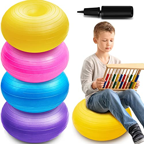 4 asientos flexibles para el aula, sillas de bola de yoga para niños, pelota de yoga inflable para niños, oficina, hogar, estudiantes, sillas de escritorio, inflador negro incluido
