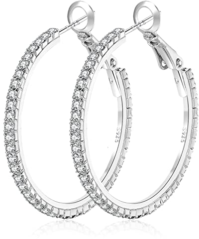 MOROTOLE 925 Sterling Silber Strass Hoop Ohrringe Mode dünn Silber Strass Hoops Hypoallergene große Silber Hoops Ohrringe für Frauen Mädchen Schmuck Geschenke 20/30/40/50/60/70mm Silber Creolen