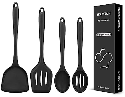 4 Stück Silikon-Küchenutensilien-Set, Wokspatel-Schlitzwender-Kochlöffel-Schlitzlöffel, Antihaft-BPA-frei, Hochhitzebeständige Kochutensilien zum Braten, Mischen, Servieren, Abtropfen, Rühren