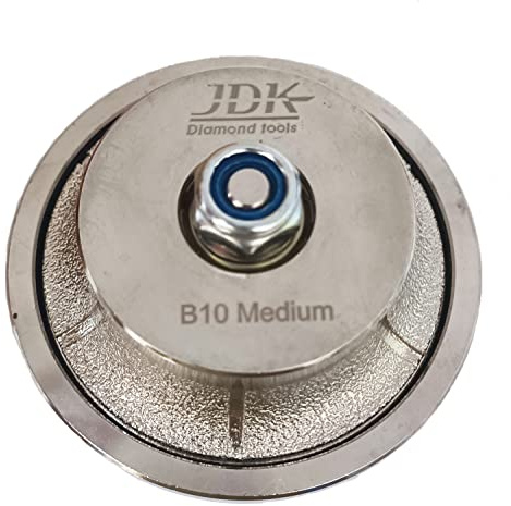 JDK B10 Diamond Hand Profiler Wheel Medium Vacuum Brazed Router Bit 5/8’’-11 Thread Demi Half Bullnose 3/8 Inch Shape for Stone Travertine Granite Marble Countertops Edge