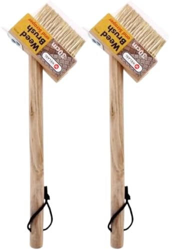 2x Patio Weed Brush with Wire Bristles and Blade Scraper, Block Paving and Driveway Weed Remover Tool for Cleaning Weeds and Moss Build-Up - Pack of 2