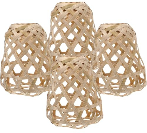 FOMIYES 4Pcs Retro Bamboo Mini Oval Lampshades Handwoven Pendant Light Covers for Ceiling Lamps Quick Installation Suitable for Bulbs Under 0.94 Inch Diameter Rustic Home Decor