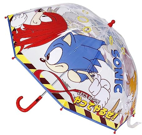 Paraguas Manual de Sonic para Niños - Transparente con Estampado de Sonic - Apertura Manual - 100% POE con Estructura de Fibra de Vidrio - Producto Original Diseñado en España