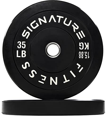 Signatur fitness 2 tum olympisk stötfångare platta viktplattor med stålhub, 15,9 kg, par