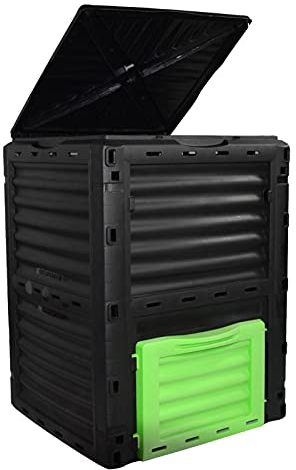 Compostador de jardín de 300 litros, compostador rápido de plástico, compostador térmico, Caja de residuos de abono, compostador con Tapa con Cerradura, Verde