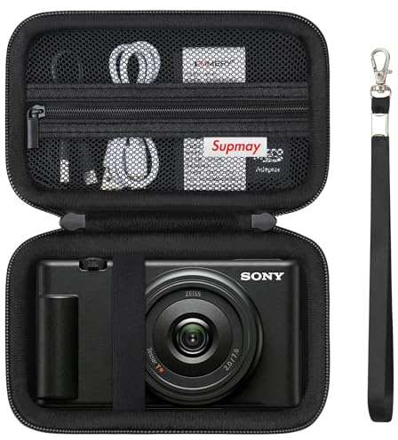 Supmay Caso di viaggio duro per Sony ZV-1F / ZV-1 / ZV-1 II fotocamera digitale, Borsa di viaggio con portafoglio con tasca in rete a cerniera per batteria, Cavo di ricarica, Scheda USB, Nero