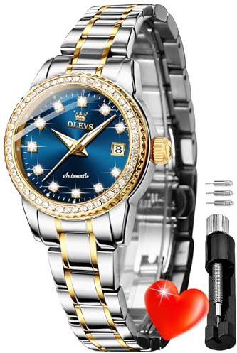 OLEVS Womens Automatic Watches Diamond Luxury Dress Original Ladies Self Winding Stainless Steel Wrist Watch