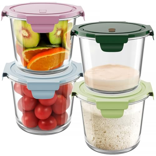 Freshmage 23oz Glass Meal Prep Containers with Lids, Airtight 3-Cup Glass Storage Containers Set, Heat-Resistant BPA-Free for Soup, Leftover, Microwave, Dishwasher, Fridge and Freezer Safe (4 Packs)