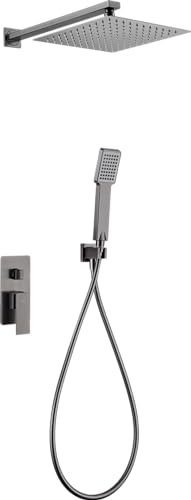 MICE GPP048/BGM - Douche encastrée murale - Mitigeur de douche avec pommeau carré, poignée de douche - Robinetterie de salle de bain Black Gun Metal