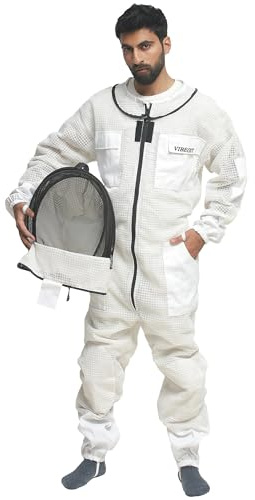 Combinaison d'apiculture ultra ventilée 3 couches en maille de qualité supérieure pour hommes et femmes, voile d'escrime, combinaison d'apiculteur professionnelle anti-piqûre (Blanc, Medium)
