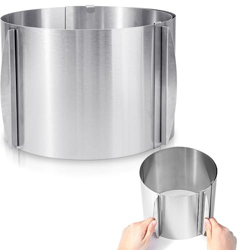 Hushee 1 Piece 6 to 12 Inch Cake Ring 5.9 Inch High Adjustable Cake Mold Baking Rings Kit Round Stainless Steel Decorating Bakeware Tools with Scaling for Mousse Baking Dessert Making