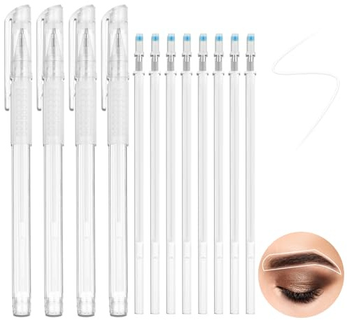 Yuanchu Augenbrauen Microblading Markierungsstift,4 Stück Tattoo Marker Stift mit 8 Ersatzminen Augenbrauen Make up Positions Mapping Markierungswerkzeuge für Lippenhaut Künstler (Weiß)